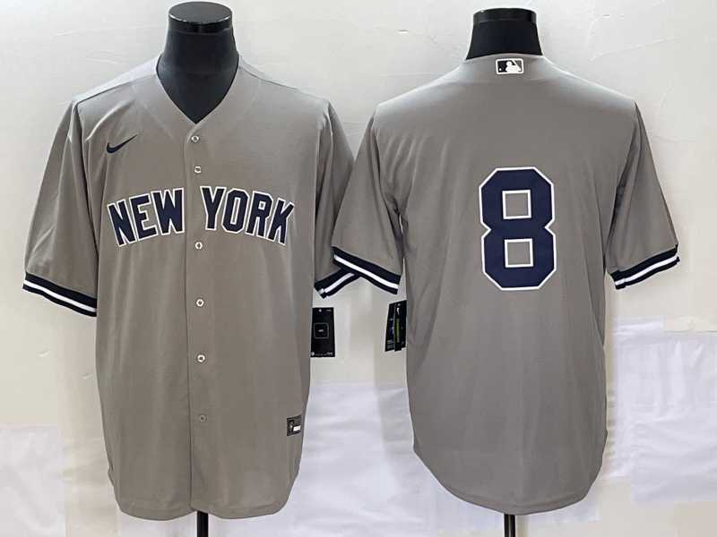 Mens New York Yankees #8 Yogi Berr Grey Cool Base Stitched Baseball Jersey